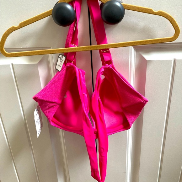 Hot Pink Button Front Push-up Bikini Bra Top - Picture 2 of 6